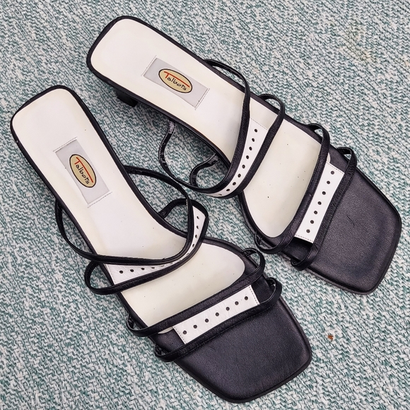 Talbots Black & White Square Toe Leather Sandals, sz 11 - Picture 2 of 8